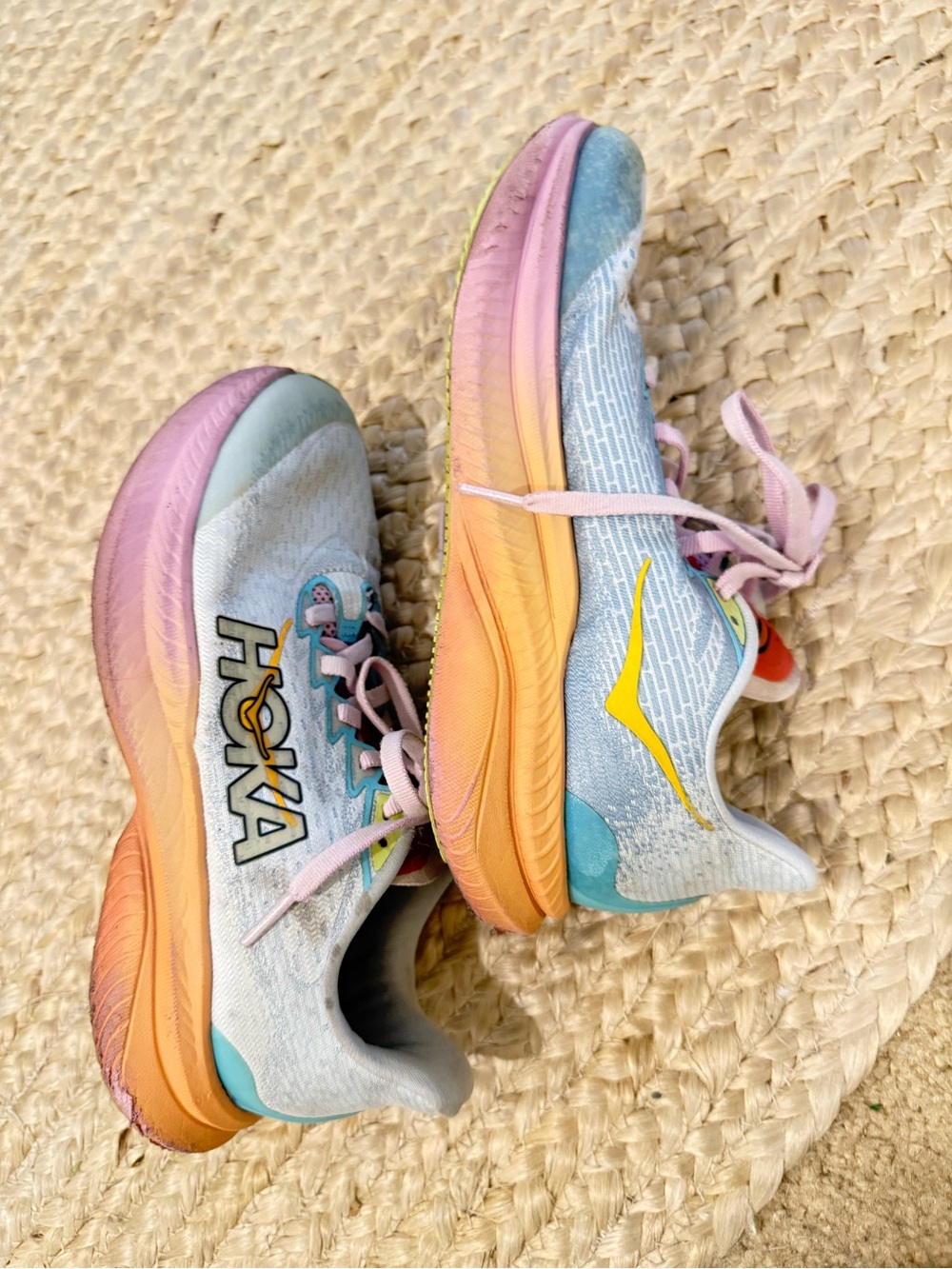 Hoka Kids Pastel Multicolor Sneakers - Pink, Peach, Aqua, Yellow size 4